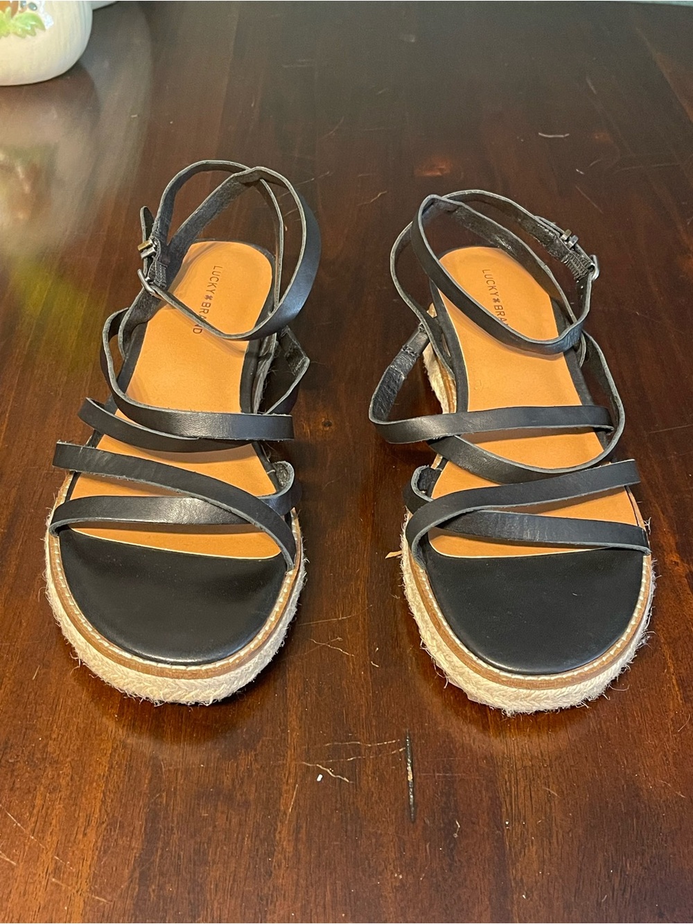 Lucky Brand Nemelli Black Strappy Espadrille Sandals